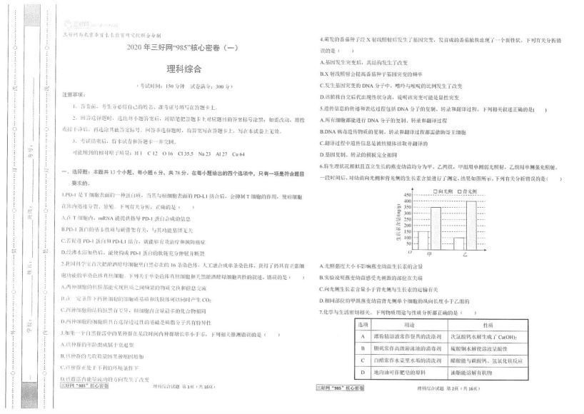 高考985核心密押卷（PDF版试卷） 百度云网盘